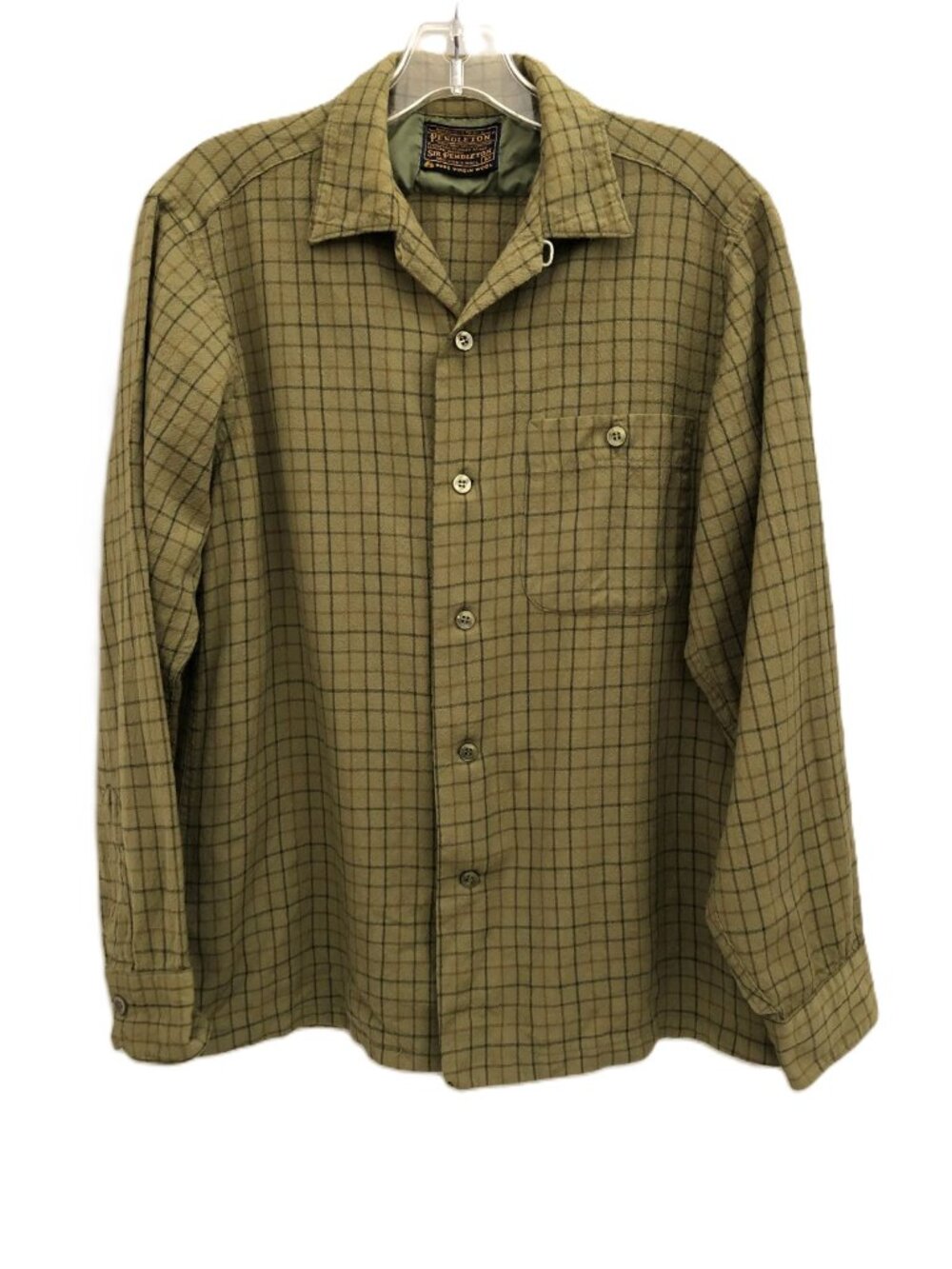 Pendleton Vintage 60s Olive Plaid Wool Shirt Size Medium